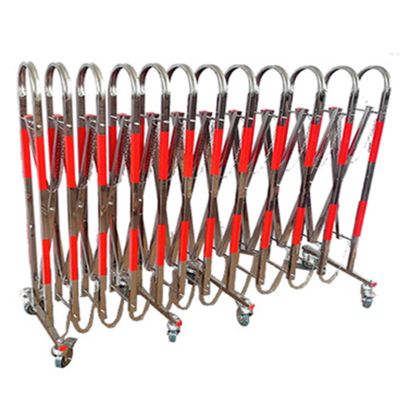 Industrial Expandable Metal Barricade, Portable Retractable Fence and Folding Scissor Gate for Construction, Streets, Garages, and Outdoor Use (Silver + Red)