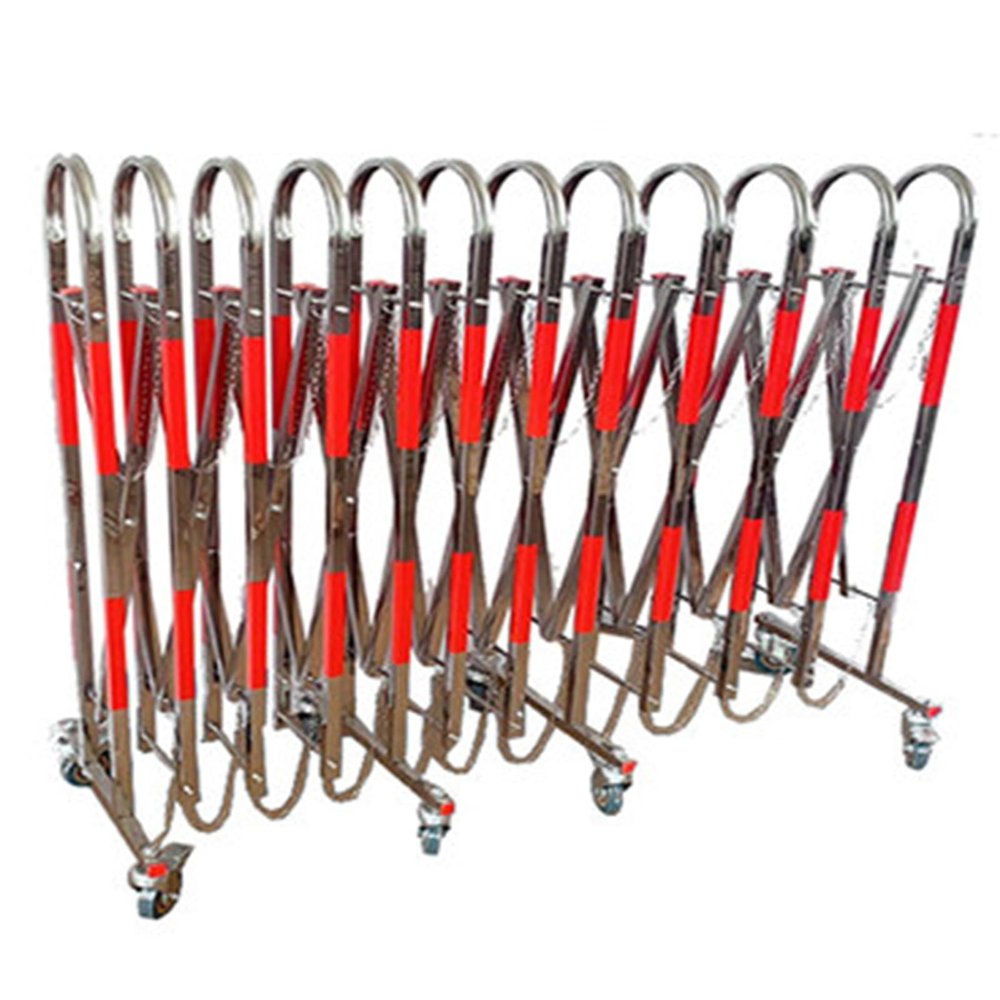 Industrial Expandable Metal Barricade, Portable Retractable Fence and Folding Scissor Gate for Construction, Streets, Garages, and Outdoor Use (Silver + Red)