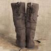 ZHFF PU Leather Mid-Calf Knight Boots, Low Heel, Gray, Size 45 view 2