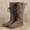 ZHFF PU Leather Mid-Calf Knight Boots, Low Heel, Gray, Size 45 view 4