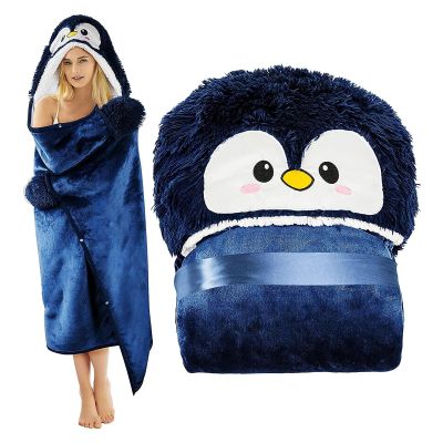 MZIEIU Penguin Wearable Blanket for Women with Sleeves and Hood