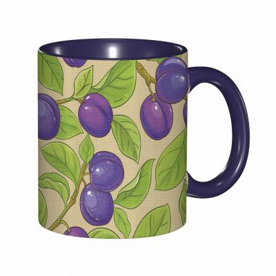 RFSHOP 325 ml Ceramic Coffee Mug with Handle, Blue and Purple Branches Design