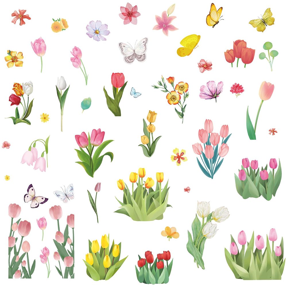 CRASPIRE 8-Style Tulip and Butterfly Wall Stickers, Waterproof Self-Adhesive PVC Vinyl Decals