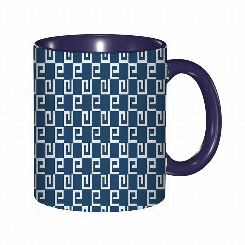 RFSHOP Coffee Mug, Geometric Greek Key and Labyrinth Design, Abstract Art, 325 ml