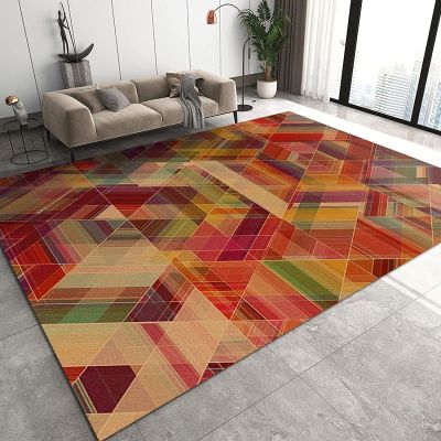 TEMLAN Retro Colorful Geometric Area Rug, Red Geometric Square Rug for Living Room, Bedroom, Kids’ Room, Office, 100 x 150 cm