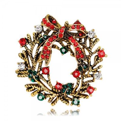 YAHOYA Christmas Garland Bell Bow Rhinestone Brooch