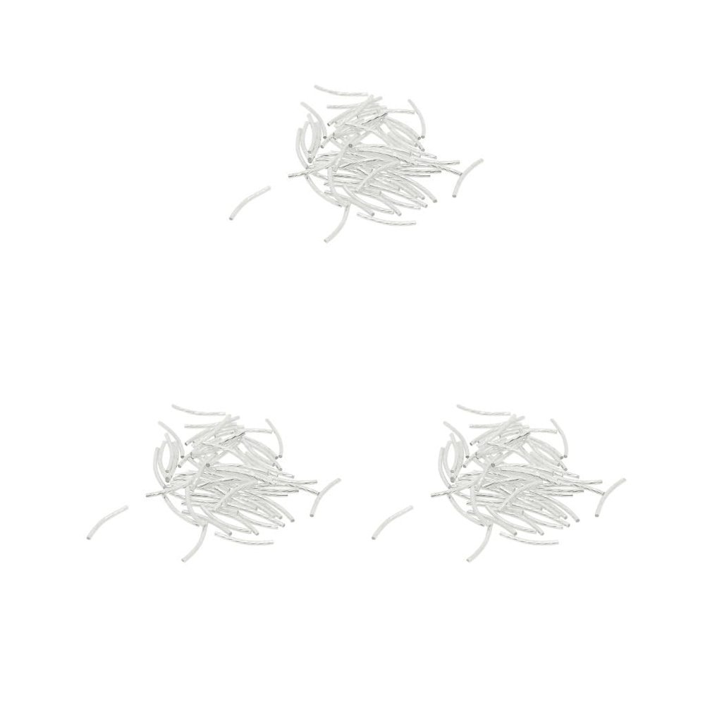 3 Sets of 50 Engraved Curved Tube Beads, 25 x 2 mm, Silver-White