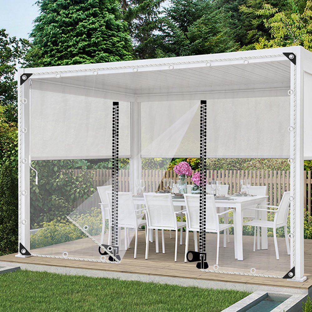 Clear PVC Vinyl Tarp Side Panels with Zipper, 100% UV Protection, 2.8 x 2.8 m