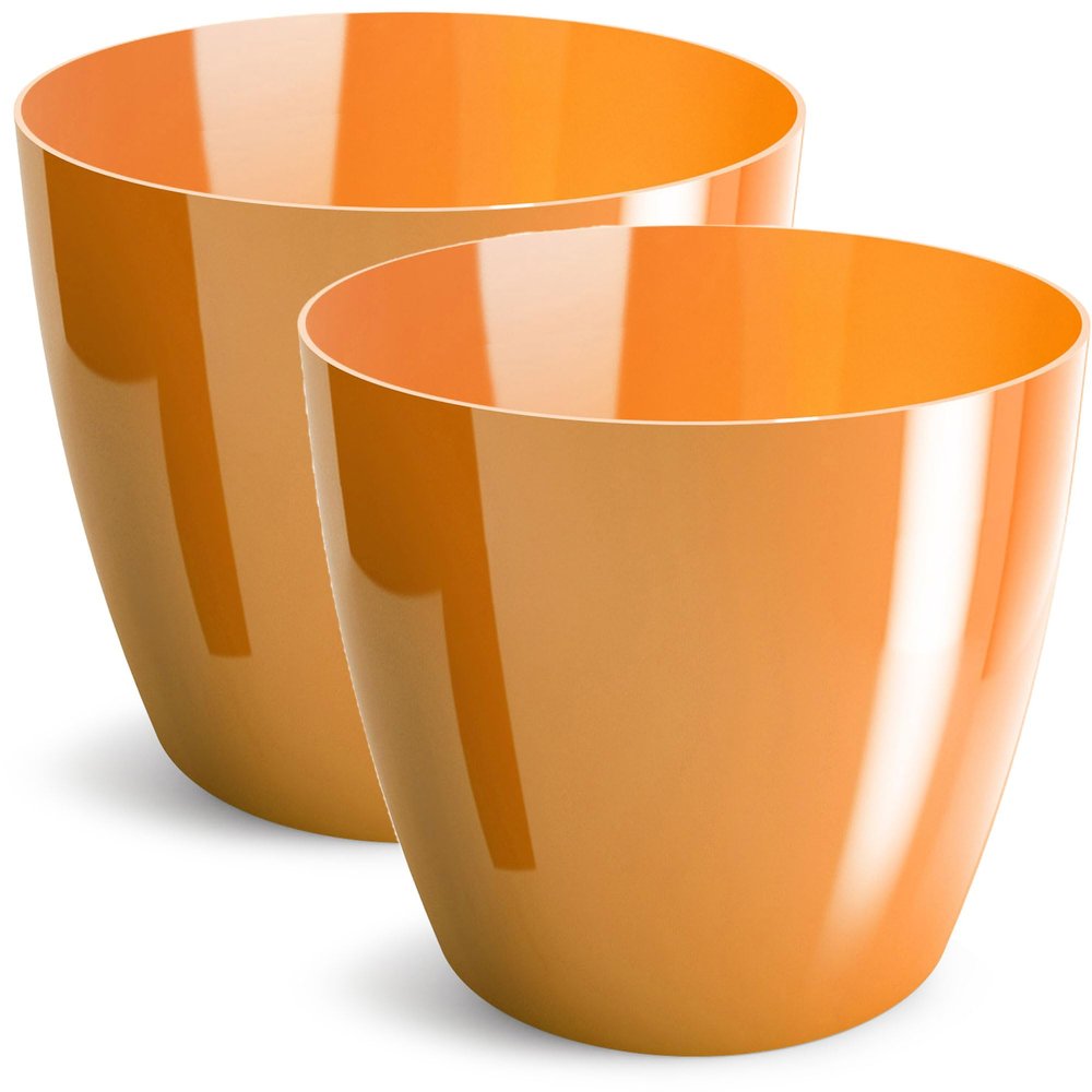 PECZEKO Glossy Plastic Planter, Decorative Pot for Large and Small Plants, 2-Pack, Orange, 14 cm