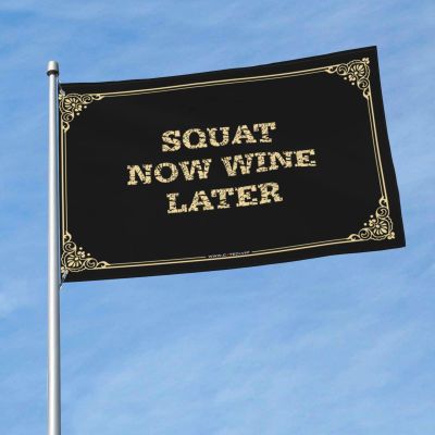 Funny Flag for Boys, "Squat Now, Wine Later," Outdoor Decor and Dorm Wall Decoration for College Boys (Color: Color, Size: 30 x 45 cm)