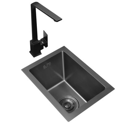 PhIree Stainless Steel Bar Sink, Built-In Single Bowl, Black, 34 × 38 × 21 cm, 3–4 mm Thick