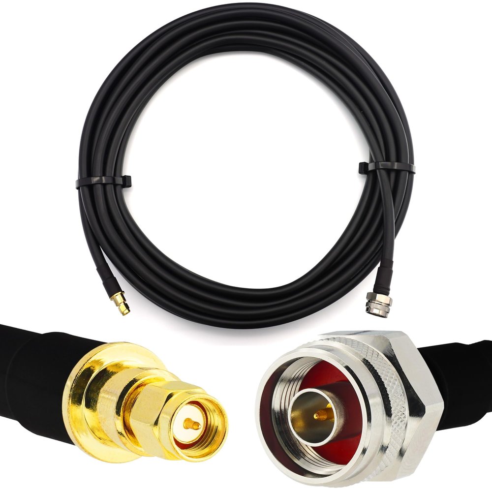 15 m SMA Male to N Male (Hex) IP67 Waterproof HF400 Flex Coaxial Cable, 50 Ohm