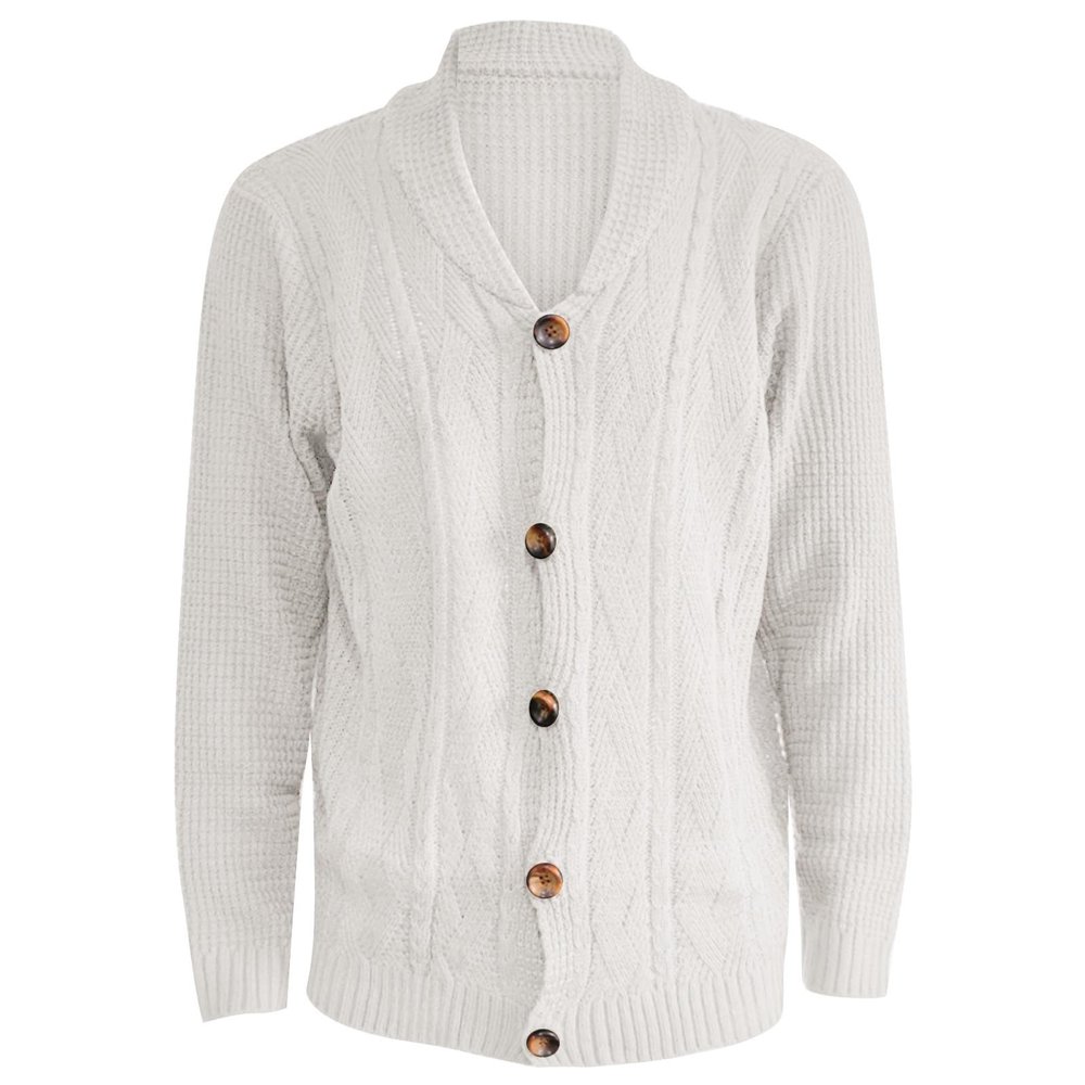 Duohropke Men's Cable-Knit Cardigan, Chunky-Knit Sweater with Buttons and Stand Collar