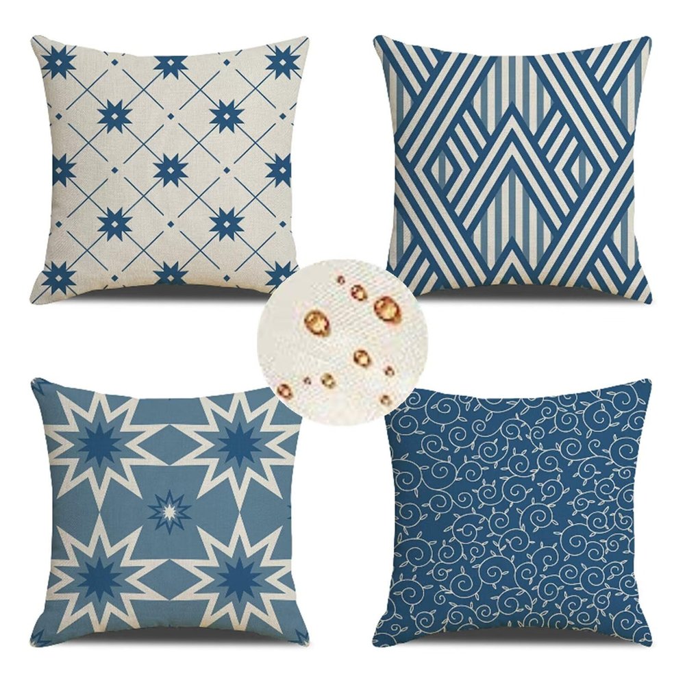 Outdoor Waterproof Cushion Covers, 65 x 65 cm, Set of 4, Navy Blue