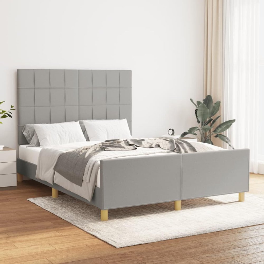 Festnight Upholstered Futon Bed 140 x 200 cm, Type 3, Light Gray, with Slatted Base and Adjustable Headboard