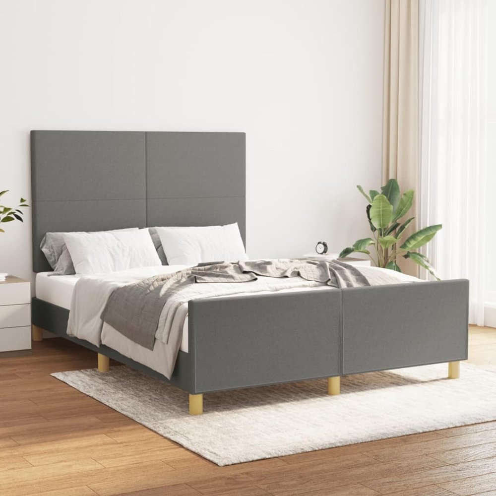 Festnight Upholstered Futon Bed 55 x 75 in with Slatted Base and Adjustable Headboard, Dark Gray, No Mattress