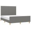 Festnight Upholstered Futon Bed 55 x 75 in with Slatted Base and Adjustable Headboard, Dark Gray, No Mattress view 3