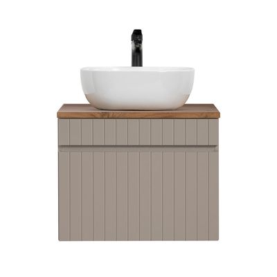 Lomadox 60 cm Bathroom Vanity with Ceramic Vessel Sink, Cashmere/Oak