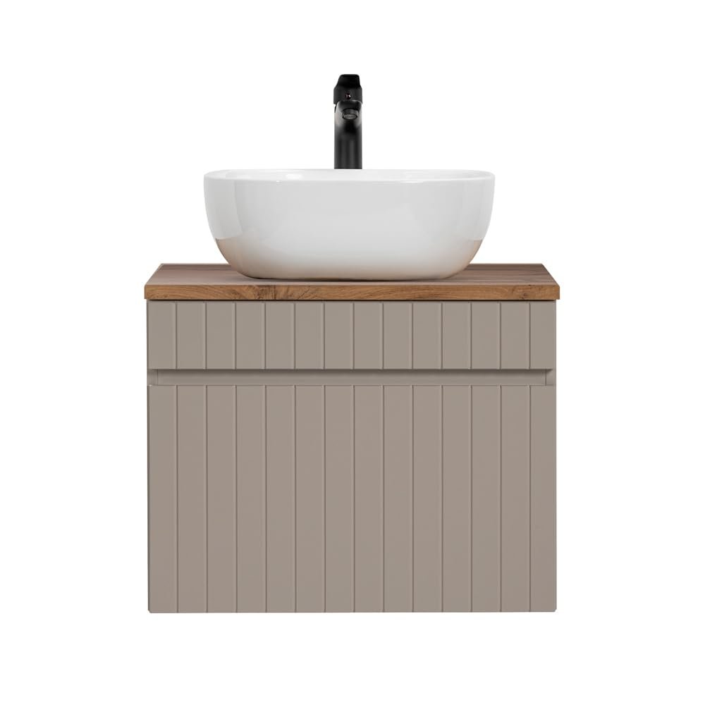 Lomadox 60 cm Bathroom Vanity with Ceramic Vessel Sink, Cashmere/Oak
