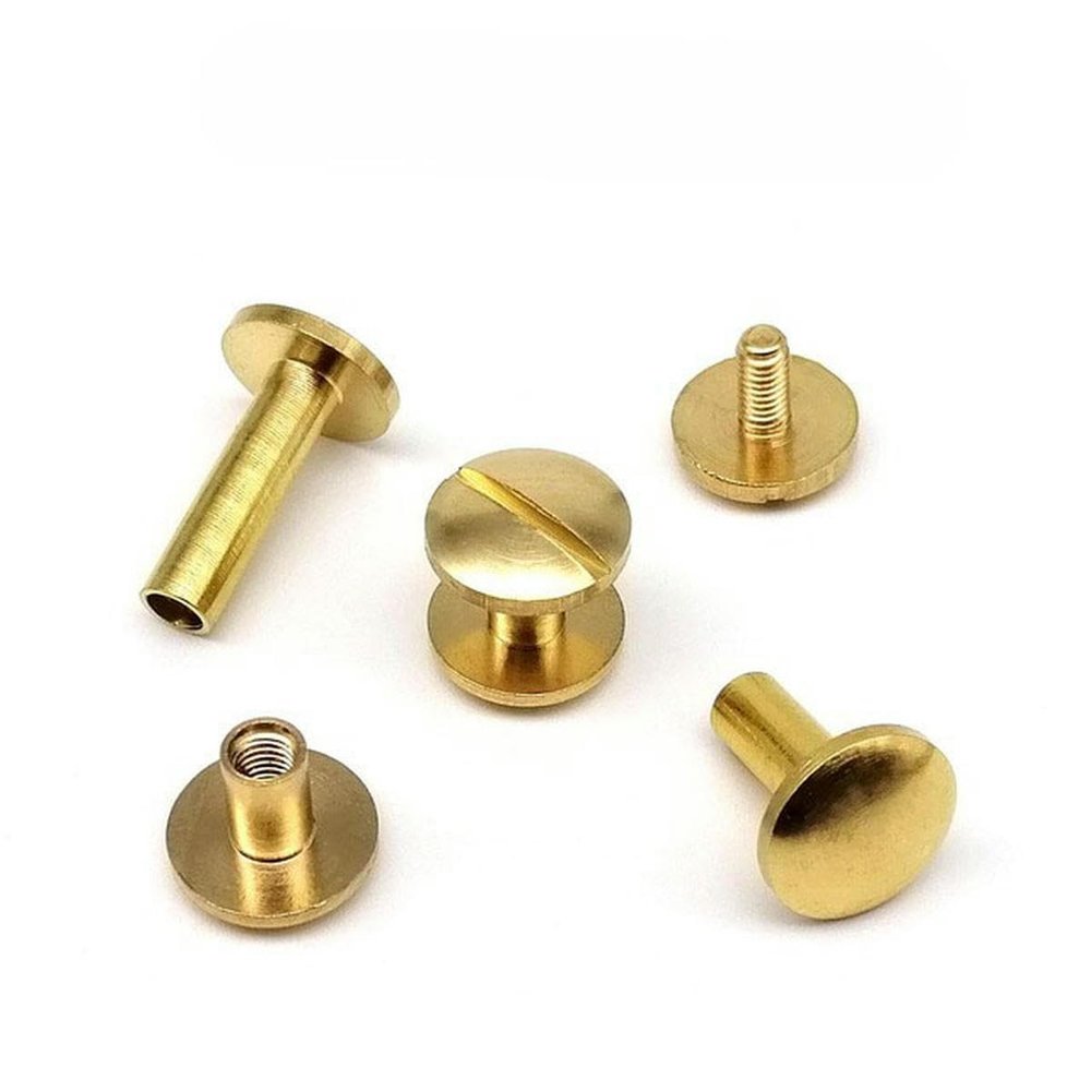 10-Piece Solid Brass-Copper Screws, Nail Posts, Binding Rivets, Round-Head Studs for Leathercraft, Wallets, Bags and Belts, 16 mm, Domed Head