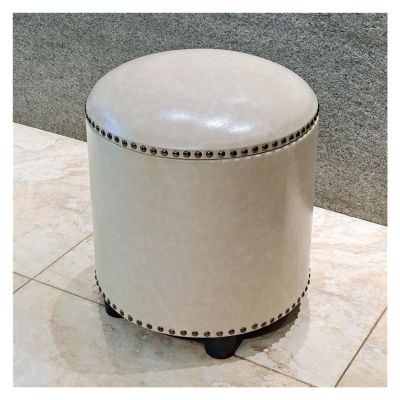 Round Leather Storage Ottoman with Cushion