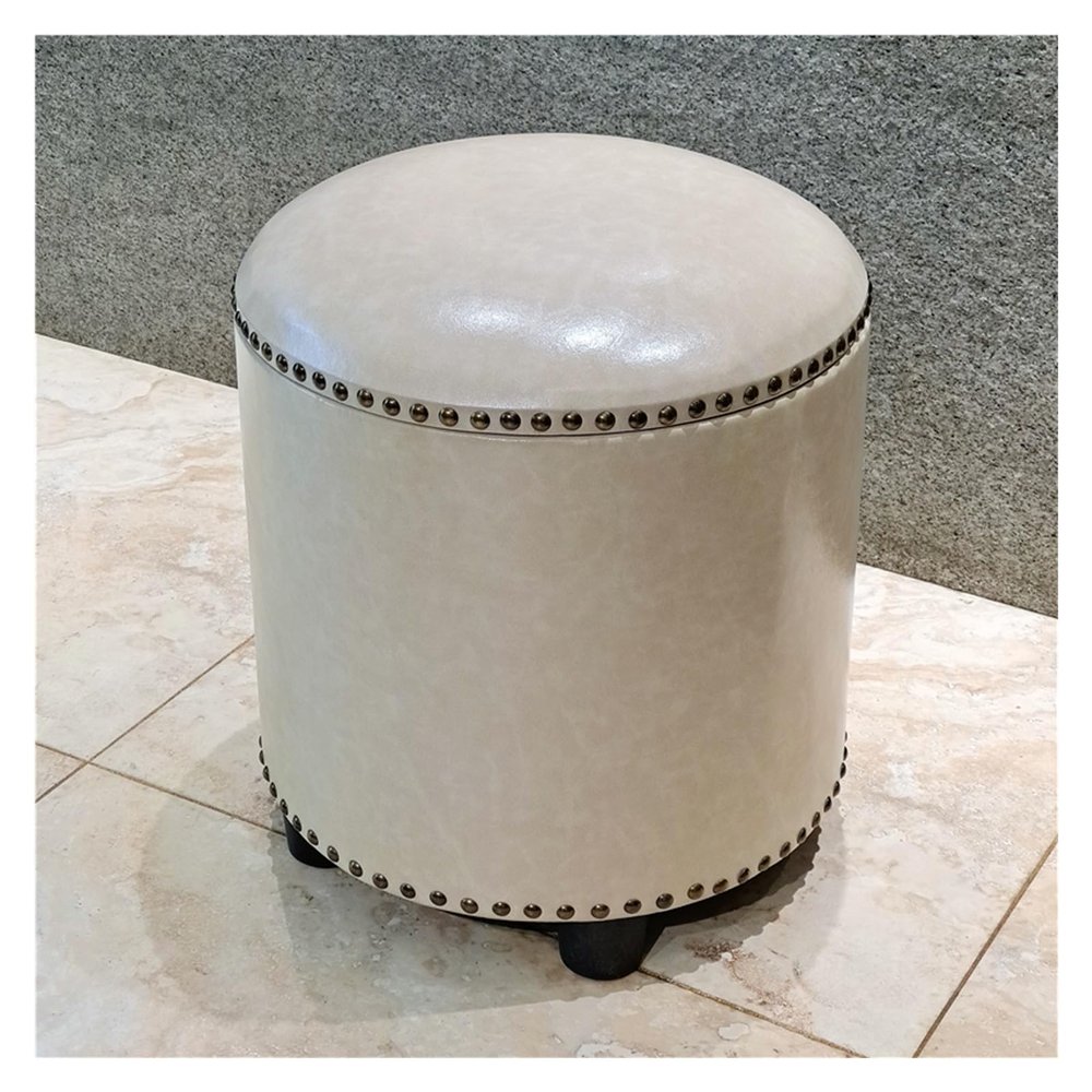 Round Leather Storage Ottoman with Cushion