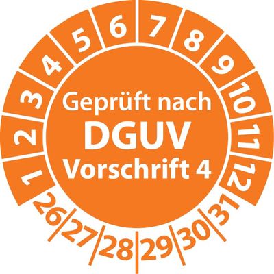 DGUV Regulation 4 Inspection Sticker, Self-Adhesive, 25 mm, Orange, 100
