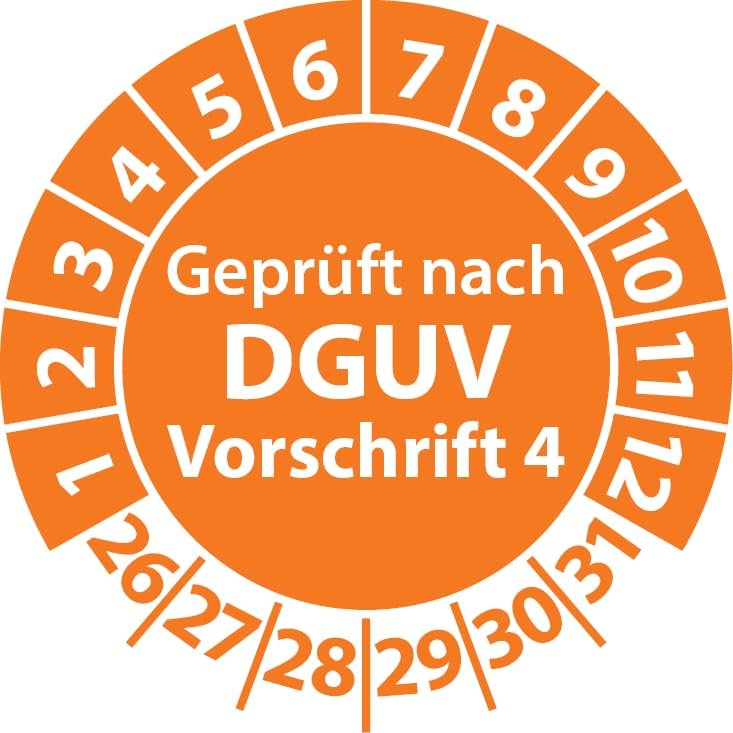 DGUV Regulation 4 Inspection Sticker, Self-Adhesive, 25 mm, Orange, 100