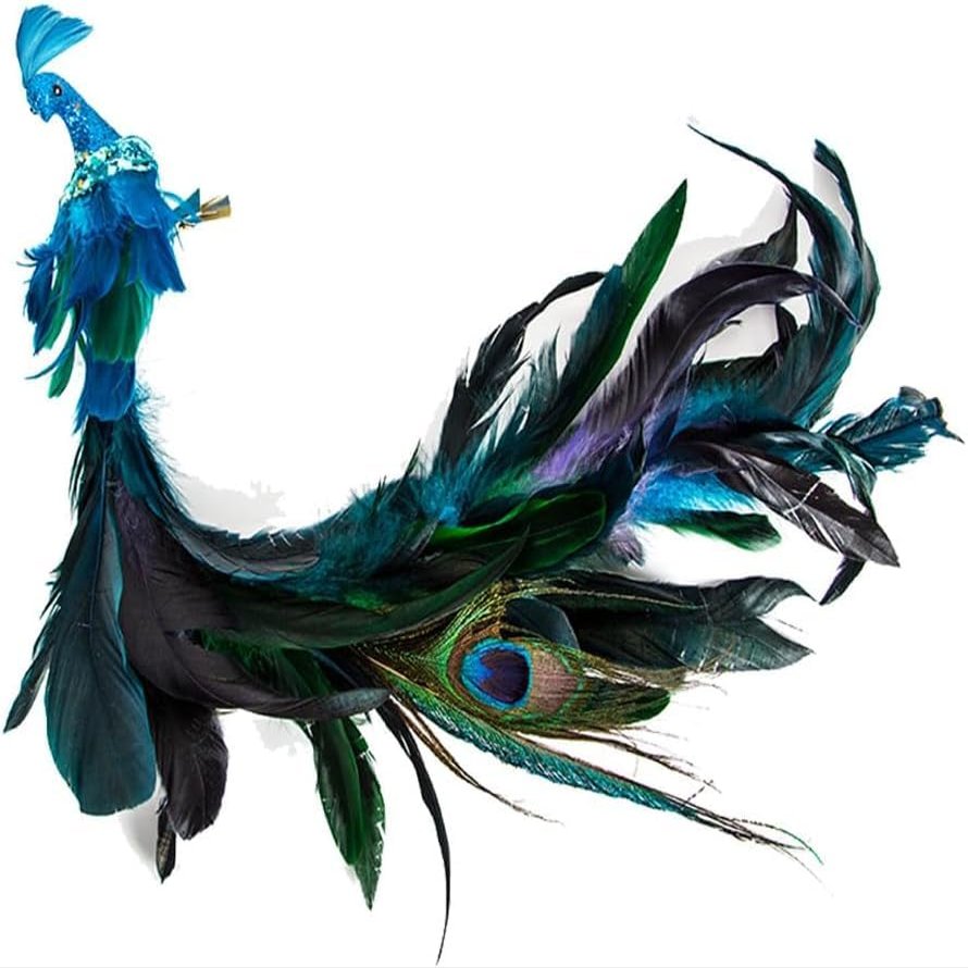 Ttiy Handmade Peacock Christmas Tree Ornament with Tail Feathers, 1 Piece