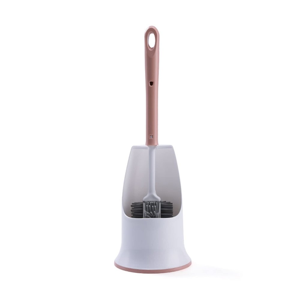 HASMI Toilet Brush Set with Long-Handle Silicone Brush and Base, Pink