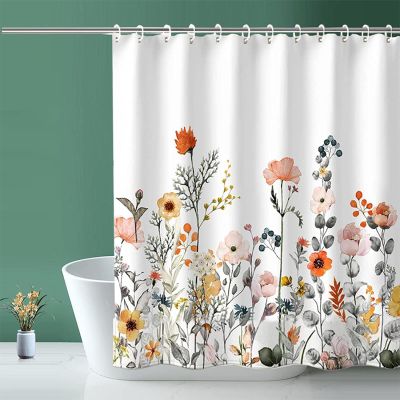 White Floral Polyester Shower Curtain, 160 x 200 cm