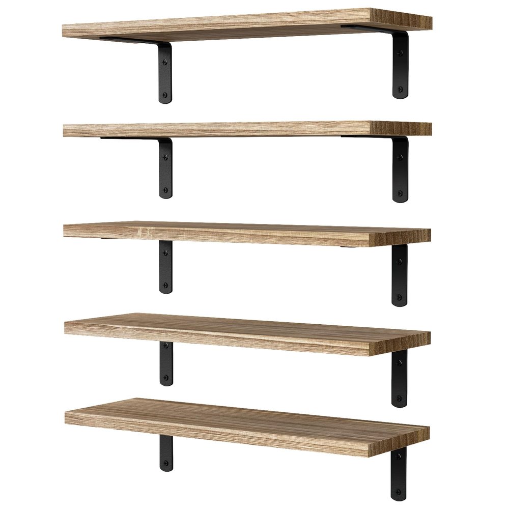 DOLLFIO Floating Wall Shelves, Decor and Storage, Rustic Brown, 41 cm, Set of 5
