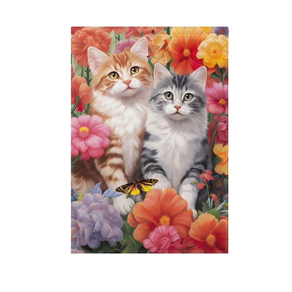 Cats in the Garden Garden Flag, 28 x 40 in, Double-Sided, Outdoor Decor