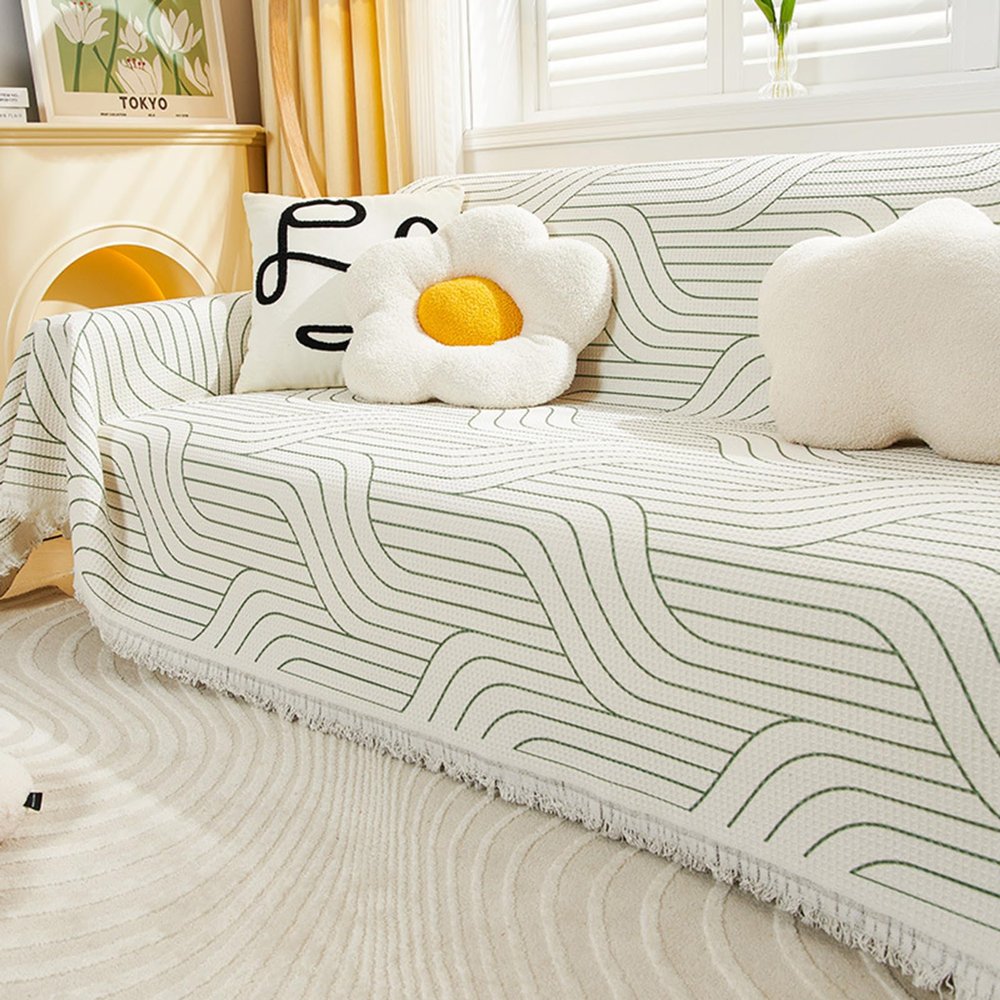 ZCXRYFL Chenille Sofa Throw for 1/2/3/4-Seater Sofas, L-Shaped Corner, Universal Non-Slip Couch Cover, Nordic Style, White, 180 x 380 cm