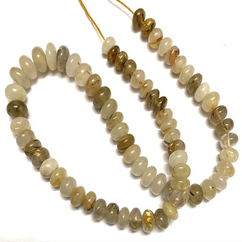 Natural Rutilated Quartz Rondelle Beads, 8 x 10 mm, 18-Inch Strand