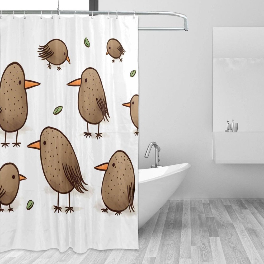 RLDOBOFE Kiwi Bird Shower Curtain, Waterproof, 12 Hooks, 72 x 72 in