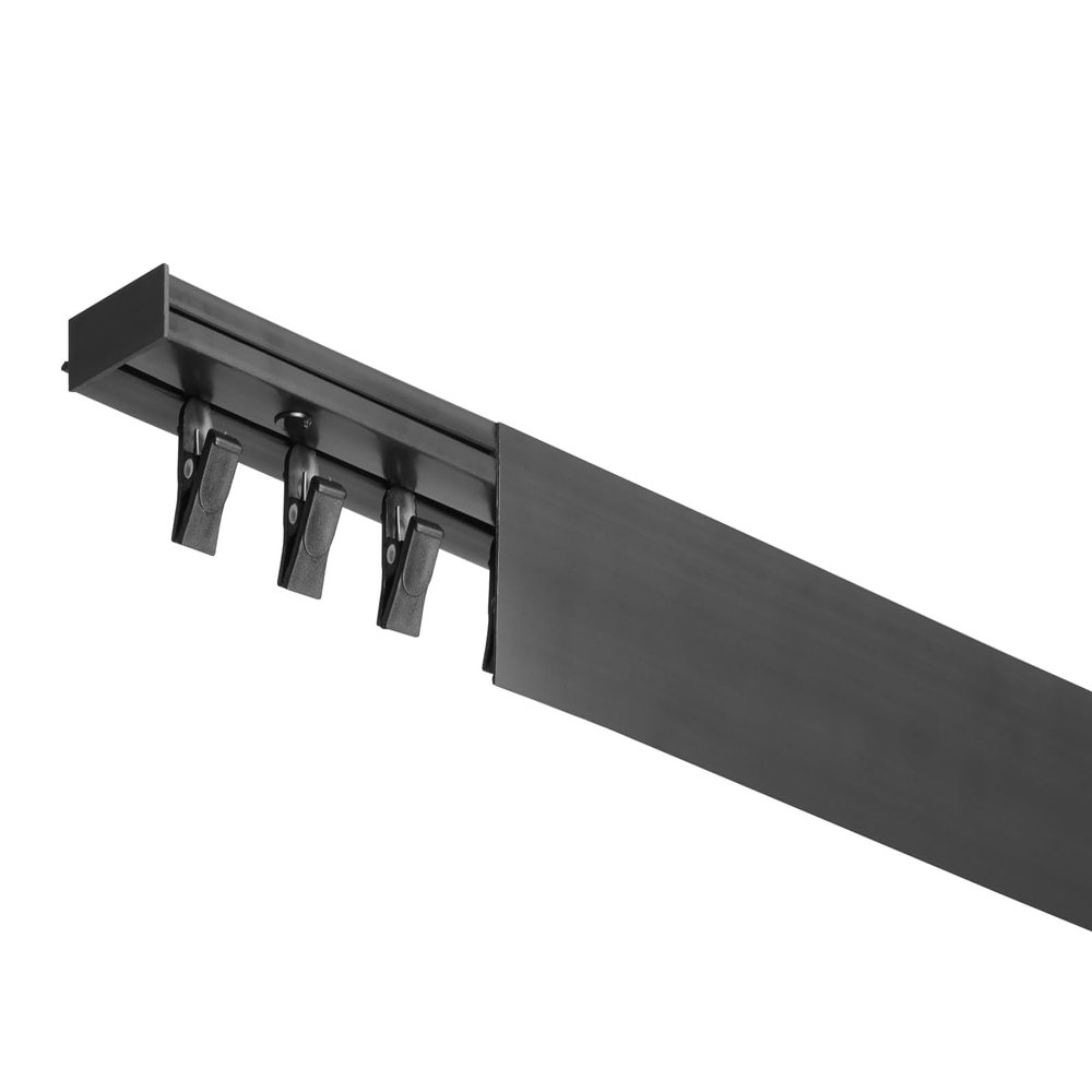 RENA Single-Track PVC Curtain Track, Ceiling-Mounted, with Cover and Clips, Black, 390 cm