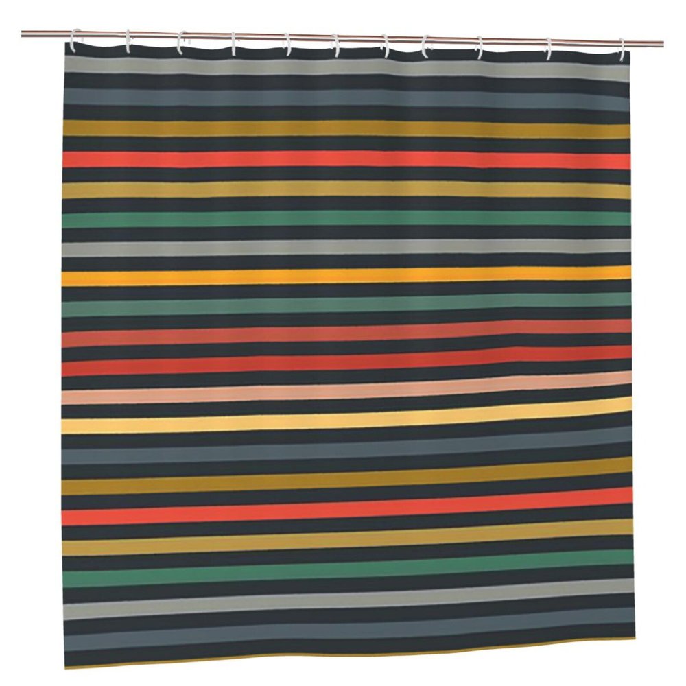 QQLADY Colorful Modern Striped Fabric Shower Curtain, 72 x 72 in, with 12 Hooks