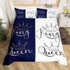 Crown Queen King Duvet Cover Set, Couple Lovers Bedding Set, White and Navy Blue view 1