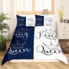 Crown Queen King Duvet Cover Set, Couple Lovers Bedding Set, White and Navy Blue view 2