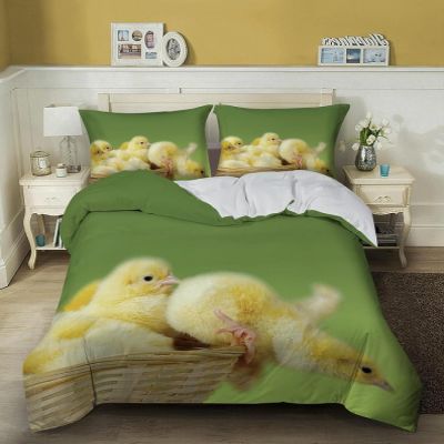 Aozhiswe Chicken Bedding Set, 135 x 200 cm, 3-Piece Easter Duvet Cover Set