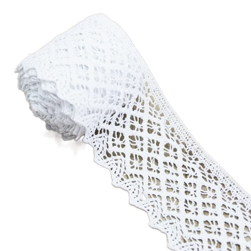 RaamKa Cotton Lace Ribbon Trim, 4 Pieces (5 m per Roll), White/Beige, Color 39