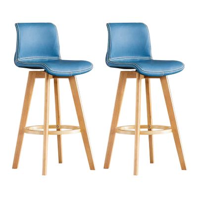 Guyifuny Swivel Vintage Bar Stools with Backrest and Footrest, Set of 2, Faux Leather, Solid Wood Legs, Blue, 71 cm