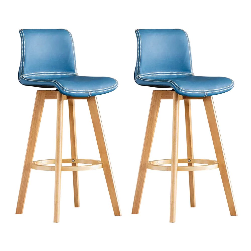 Guyifuny Swivel Vintage Bar Stools with Backrest and Footrest, Set of 2, Faux Leather, Solid Wood Legs, Blue, 71 cm