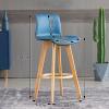 Guyifuny Swivel Vintage Bar Stools with Backrest and Footrest, Set of 2, Faux Leather, Solid Wood Legs, Blue, 71 cm view 2