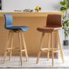 Guyifuny Swivel Vintage Bar Stools with Backrest and Footrest, Set of 2, Faux Leather, Solid Wood Legs, Blue, 71 cm view 3