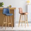 Guyifuny Swivel Vintage Bar Stools with Backrest and Footrest, Set of 2, Faux Leather, Solid Wood Legs, Blue, 71 cm view 4