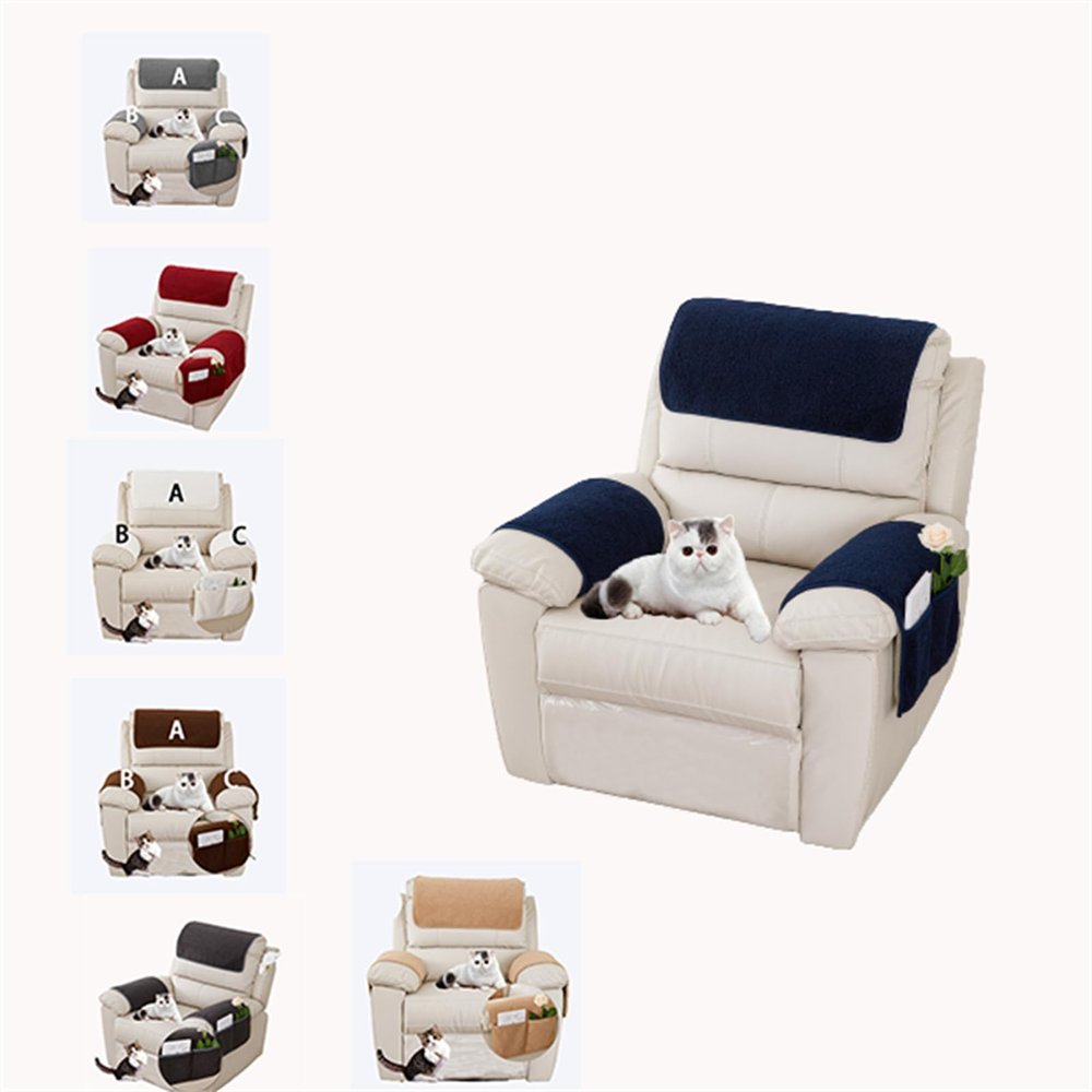 HYRAM Elastic Sofa Armrest and Headrest Covers, Navy Blue, 4-Piece Set