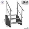 SRM Design 3-Step Freestanding Steel Grating Staircase, 130 cm Wide, 63 cm High, Anthracite, Two-Sided Handrails view 2