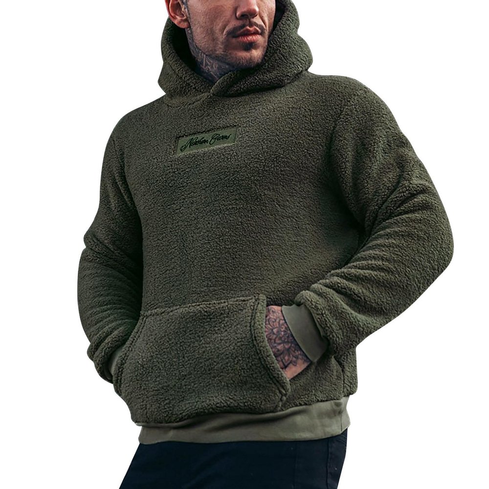 Duohropke Plush Teddy-Fleece Hoodie for Men
